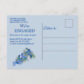 Blue Corn Flowers & White Roses Verloving Uitnodiging Briefkaart (Achterkant)