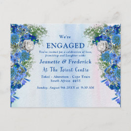 Blue Corn Flowers & White Roses Verloving Uitnodiging Briefkaart