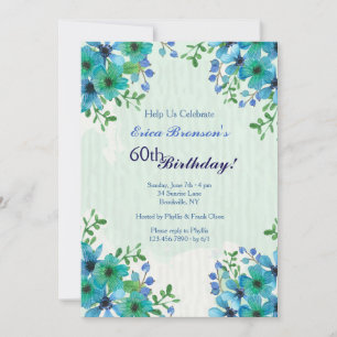 Blue Corner Floral Invitation Kaart