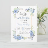 Blue Corner Flowers Uitnodiging (Staand voorkant)