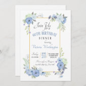 Blue Corner Flowers Uitnodiging (Voorkant / Achterkant)