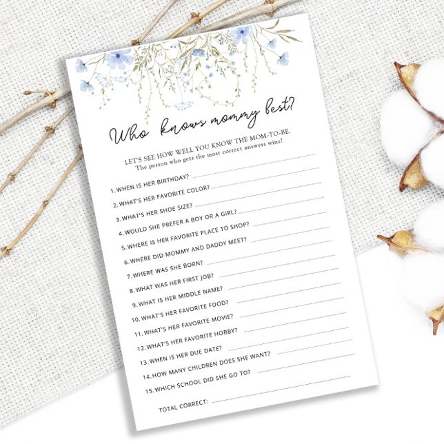 Blue Cornflower Baby shower Wie kent mama het best (Creator heeft geüpload)