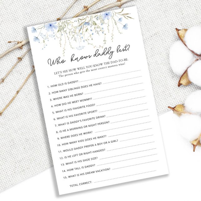 Blue Cornflower Baby shower Wie kent papa het best (Creator heeft geüpload)