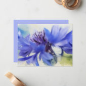 Blue Cornflower Bachelors Button Note Card Set Notitiekaartje (Voorkant / Achterkant in situ)