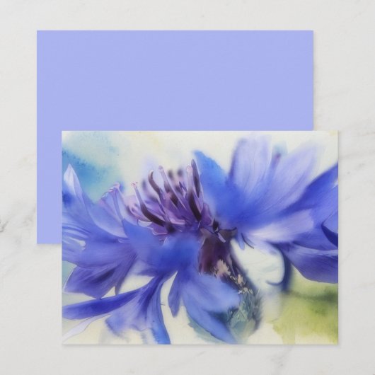 Blue Cornflower Bachelors Button Note Card Set Notitiekaartje (Voorkant / Achterkant)