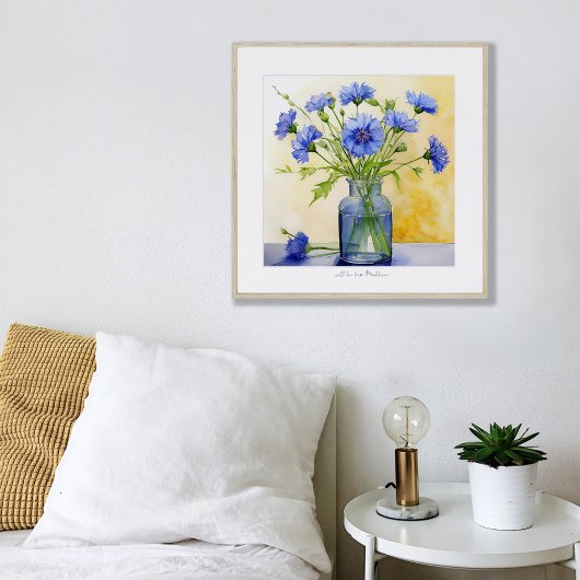 Blue Cornflower Batchelor Button Waterverf Print