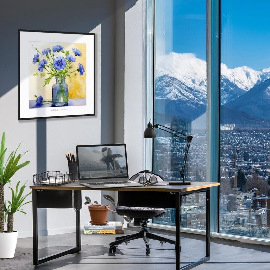 Blue Cornflower Batchelor Button Waterverf Print