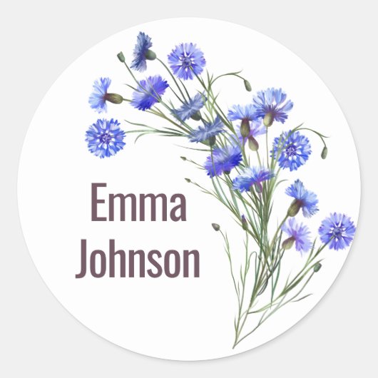 Blue Cornflower Bouquet op White Ronde Sticker (Voorkant)