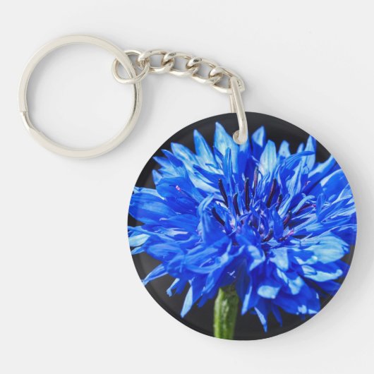 Blue Cornflower Double Sided Key Ring Sleutelhanger (Voorkant)