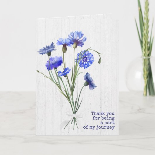 Blue Cornflower op White Wood Dank je Kaart (Voorkant)