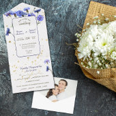 Blue Cornflower Photo Wedding All In One Uitnodiging