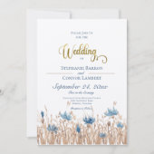 Blue Cornflower & Wheat Field Wedding Invitation Kaart (Voorkant)