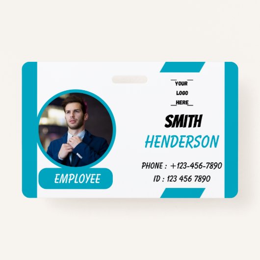 Blue Corporate Employee Photo ID Badge (Voorkant)