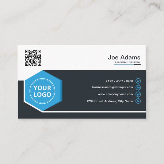 Blue Corporate Professional QR-code scanbaar Visitekaartje (Voorkant)