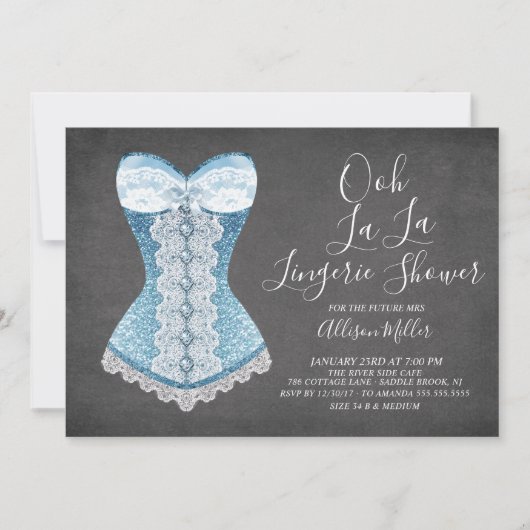 Blue Corset Lingerie Bruids Douche Uitnodiging (Voorkant)