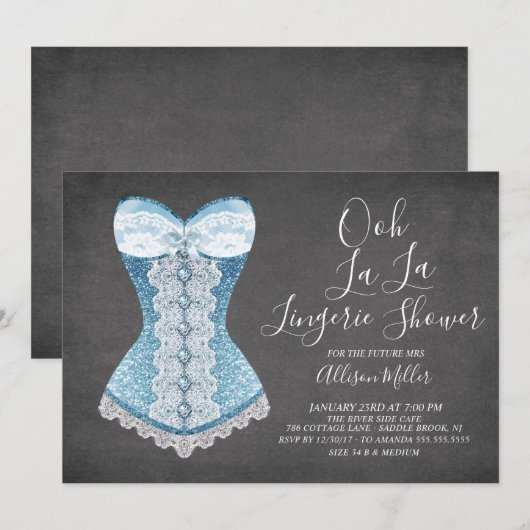 Blue Corset Lingerie Bruids Douche Uitnodiging (Voorkant / Achterkant)