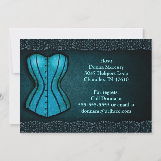 Blue Corset Lingerie Bruids Douche Uitnodiging (Achterkant)