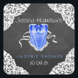 Blue Corset White Lace Chalkboard Lingerie Shower Vierkante Sticker<br><div class="desc">Blue Corset White Lace Chalkboard Lingerie Shower Stickers. OBJECTEN AANPASSEN com</div>