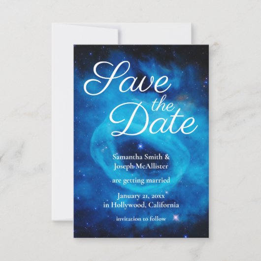 Blue Cosmic Reef Space Photo Save the Date Kaart (Voorkant)