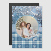 Blue Cosy Plaid Winter Kerst Magnetische Kaart (Voorkant / Achterkant)