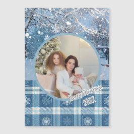 Blue Cosy Plaid Winter Kerst Magnetische Kaart