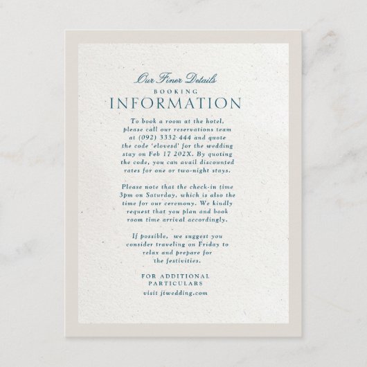 Blue Cotswolds Faux handgemaakt papier details bru Informatiekaartje (Voorkant)