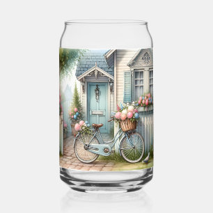 Blue Cottage Bike met Spring Flower Basket Blikvorm Glas