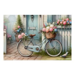 Blue Cottage Bike met Spring Flower Basket Perfect Poster