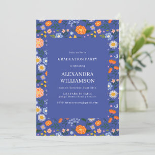  Blue Cottagecore Bloemen Afstudeerfeest Kaart