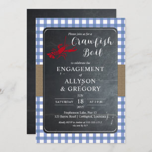 Blue Country Checkfish Boil Engagement Party Kaart