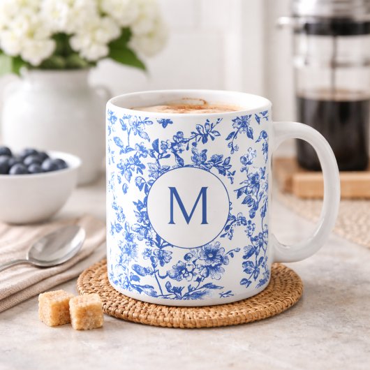 Blue Country Floral Monogram Koffiemok