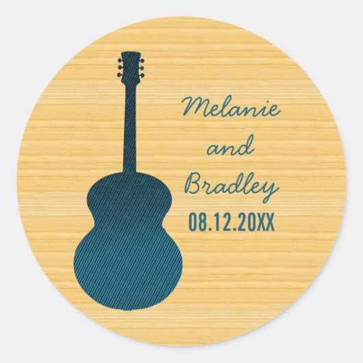 Blue Country Guitar Wedding Stickers (Voorkant)