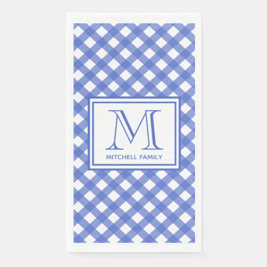 Blue Country Style Gingham Pattern Monogramed Servet (Voorkant)