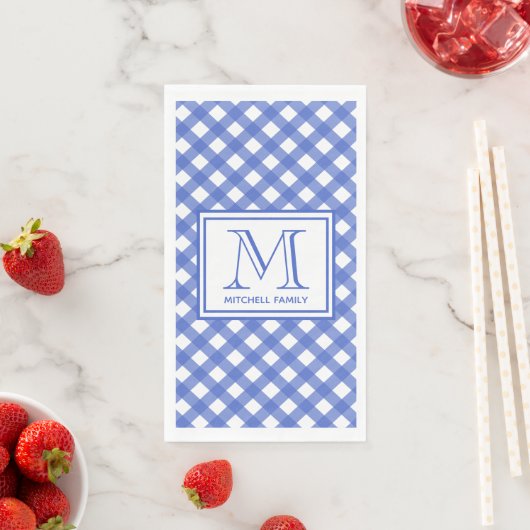 Blue Country Style Gingham Pattern Monogramed Servet (Insitu)