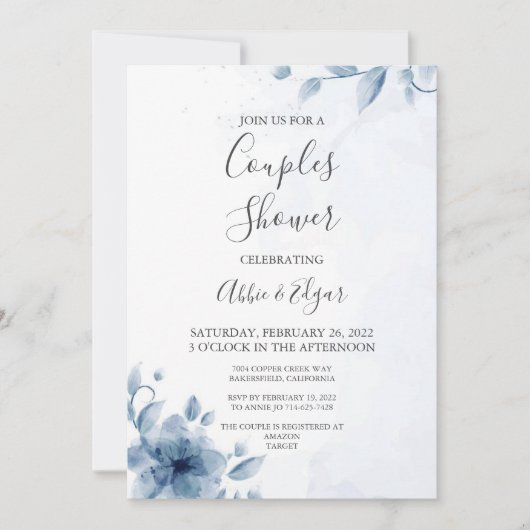 Blue Couples Bridal Shower Invitation Sjabloon Kaart (Voorkant)