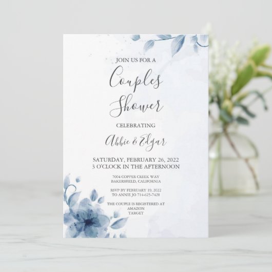 Blue Couples Bridal Shower Invitation Sjabloon Kaart (Staand voorkant)