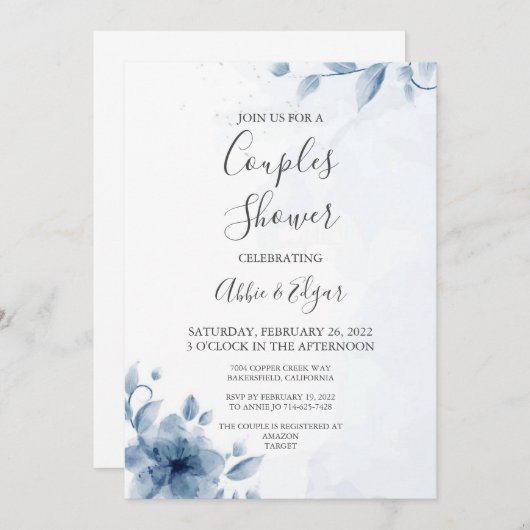 Blue Couples Bridal Shower Invitation Sjabloon Kaart (Voorkant / Achterkant)