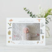 Blue Cowboy Baby Foto Geboorte Aankondiging (Staand voorkant)