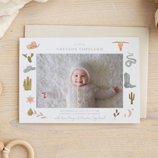 Blue Cowboy Baby Foto Geboorte Aankondiging