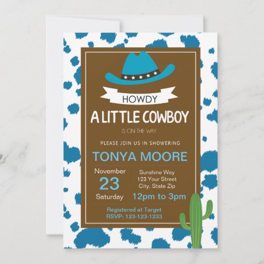 Blue Cowboy Baby shower Kaart (Voorkant)