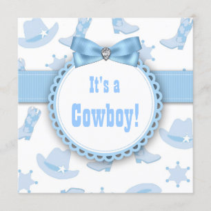 Blue Cowboy Baby Shower Kaart