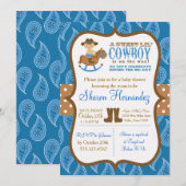 Blue Cowboy Baby Shower Uitnodiging (Voorkant / Achterkant)