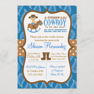Blue Cowboy Baby Shower Uitnodiging