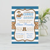 Blue Cowboy Baby Shower Uitnodiging Striped (Staand voorkant)