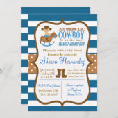 Blue Cowboy Baby Shower Uitnodiging Striped (Voorkant / Achterkant)