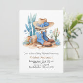 Blue Cowboy Boots Waterverf Baby shower Kaart (Staand voorkant)