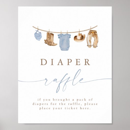 Blue Cowboy Clothesline Diaper Raffle Poster (Voorkant)