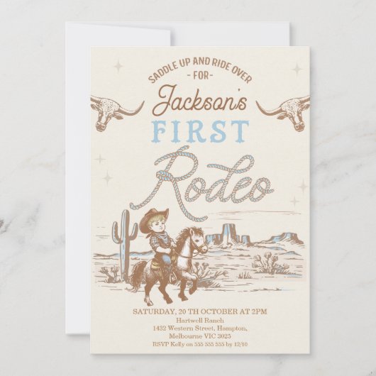  Blue Cowboy eerste Rodeo 1e verjaardag Kaart (Voorkant)