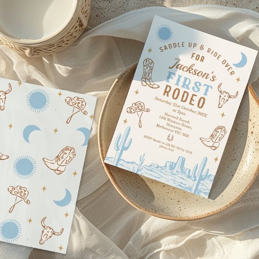  Blue Cowboy eerste Rodeo 1e verjaardag Kaart