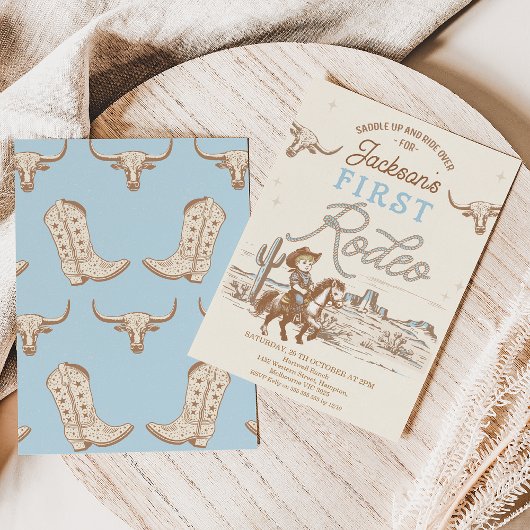  Blue Cowboy eerste Rodeo 1e verjaardag Kaart